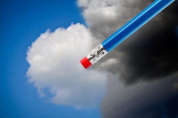 Eraser. Bad and good weather concept. Seasonal and weather changes.