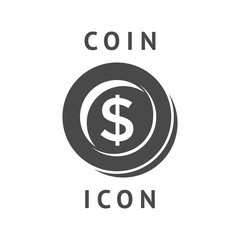 Digital vector black business coin icon with drawn simple line art, flat style