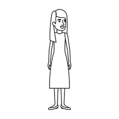 monochrome silhouette of woman stand with long hair and straight vector illustration