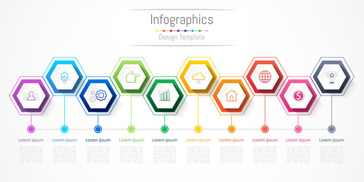 Infographic design elements for your business with 10 options, parts, steps or processes, Vector Illustration.