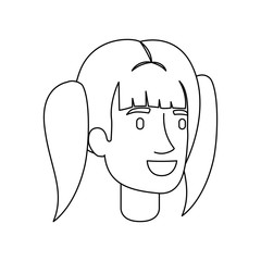 monochrome silhouette of woman face with pigtails hairstyle vector illustration