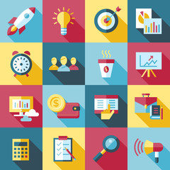 Digital vector red startup icons with drawn simple line art info graphic, presentation with rocket, project and business elements around promo template, flat style