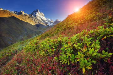 Location place Upper Svaneti, Mestia, Georgia, Europe. High Caucasus ridge.