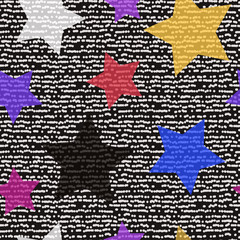 Digital vector merry christmas stars icons with drawn simple line art info graphic, seamless pattern, presentation with dots elements around promo template, flat style