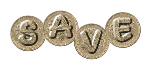 SAVE – Coins on white background