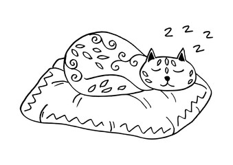 Cute sleeping cat with floral ornaments