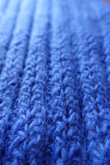 Close up of indigo handmade rib knit fabric