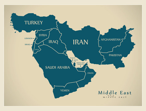 Modern Map - Middle East with countries illustration