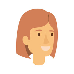 colorful silhouette of woman face with light red hair and mushroom cut vector illustration