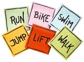 run, bike, swim, jump, lift, walk - fitness concept