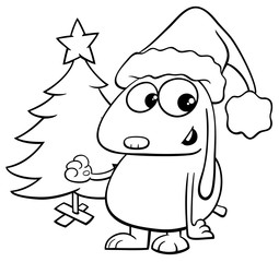 dog with Christmas tree coloring book
