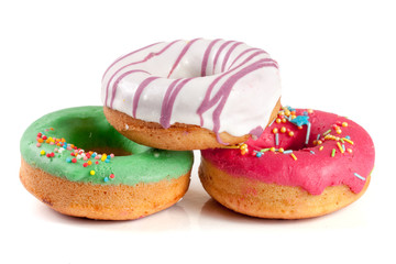 three glazed donut isolated on white background