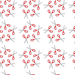 Vector seamless linear pattern of stationery scissors on a white background