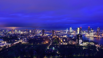 Fototapeta na wymiar Rotterdam at twilight as seen from the Euromast tower, The Netherlands