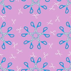 Vector seamless pattern of stationery scissors on a pink background
