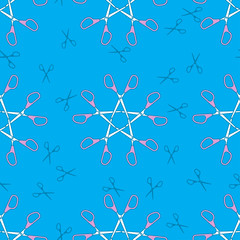 Vector seamless pattern of stationery scissors on a blue background