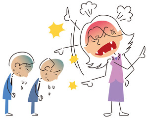 年配の男性を叱る若い女性