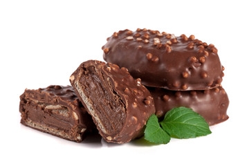 chocolate candy with cream filling isolated on white background