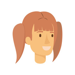 colorful silhouette of woman face with reddish hair and pigtails vector illustration
