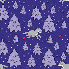 Baby colorful seamless pattern with the image of a cute forest animals. Vector Christmas background.