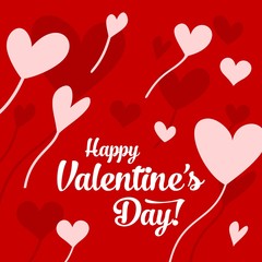 Happy Valentines day card with red and pink heart vector background pattern