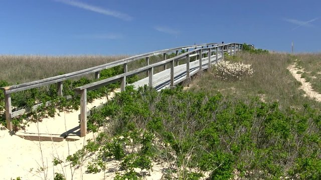Boardwalk path over sand dunes to town neck beach Sandwich Cape Cod