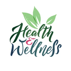 Foto op Canvas Health and Wellness Studio Vector Logo. Stroke Green Leaf Illustration. Brand Lettering © Olga Lots