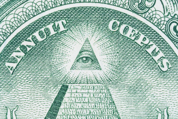 The pyramid and eye on the back of a one dollar bill macro - Close up great seal 