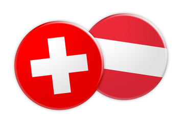 News Concept: Switzerland Flag Button On Austria Flag Button, 3d illustration on white background