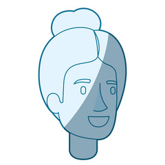 blue color silhouette shading of woman face with collected hairstyle vector illustration