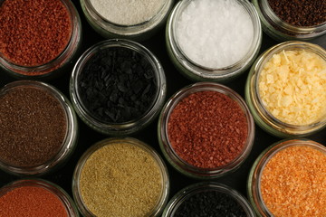 Assortment of salts. Close up