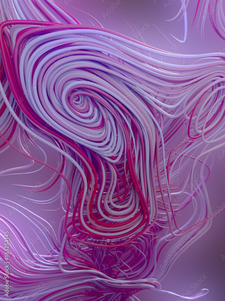 Poster interlacing abstract pink curves. 3d rendering