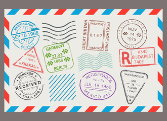 Post stamp flat cartoon set