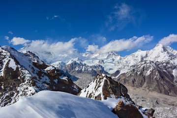 Cho-Oyu Mount in clouds. View from the top of the Gokyo Ri. Himalayan mountains,  Nepal