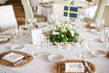 Wedding table served with flowers