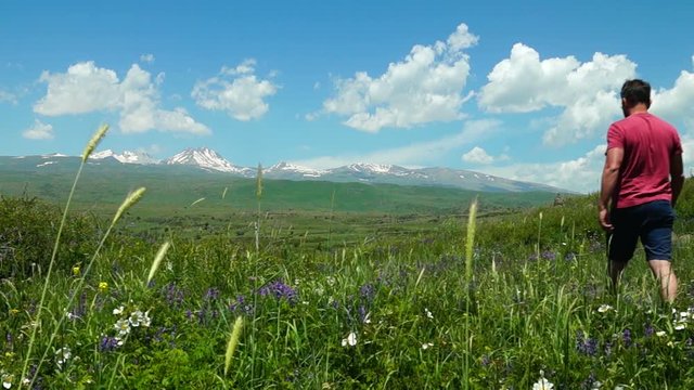 Man enjoying beautiful view of the mountains