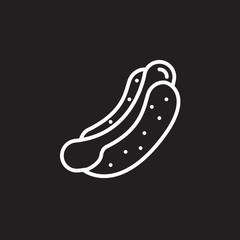 Hot dog, cooked sausage sandwich line icon, outline vector sign, linear pictogram isolated on black. logo illustration