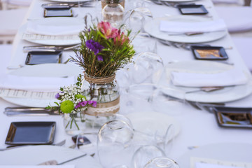Outdoor wedding celebration in a restaurant