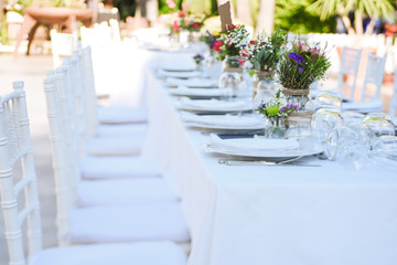 Outdoor wedding celebration in a restaurant