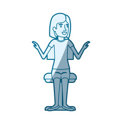 blue color silhouette shading of woman with short hair and sitting in chair vector illustration