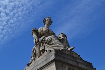 The Statue of Abundance (1846) from Paris,  at Carousel Bridge, classical representation of the Roman goddess Abundantia holding a horn of plenty - 163255320