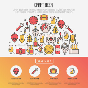 Craft beer concept with thin line icons in circle for brewery and beer october festival. Modern vector illustration for banner, web page, print media.
