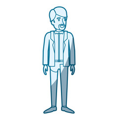 blue color silhouette shading of man standing with formal clothes and beard van dyke vector illustration