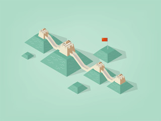 illustration isometric vector design concept of the great wall of china, the great wall of china the new sevens wonder of the world, china famous landmark great wall