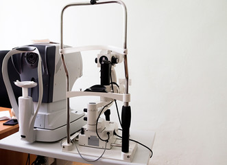 Modern eye testing device standing in the lab