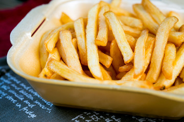 Golden French fries potatoes ready to be eaten