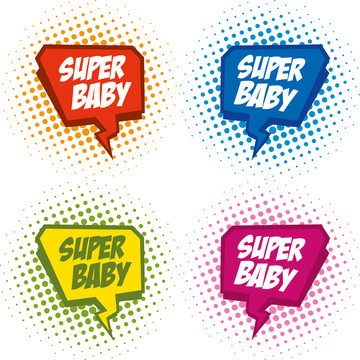 Superhero logo baby, pop art background