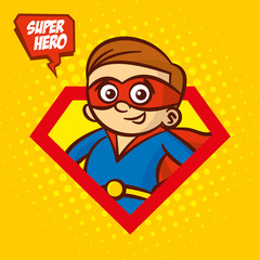 Superhero character man logo, pop art background