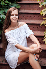 Street portrait of a beautiful brunette girl