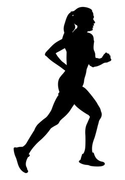 Girl Athlete Runner Running Side View Black Silhouette